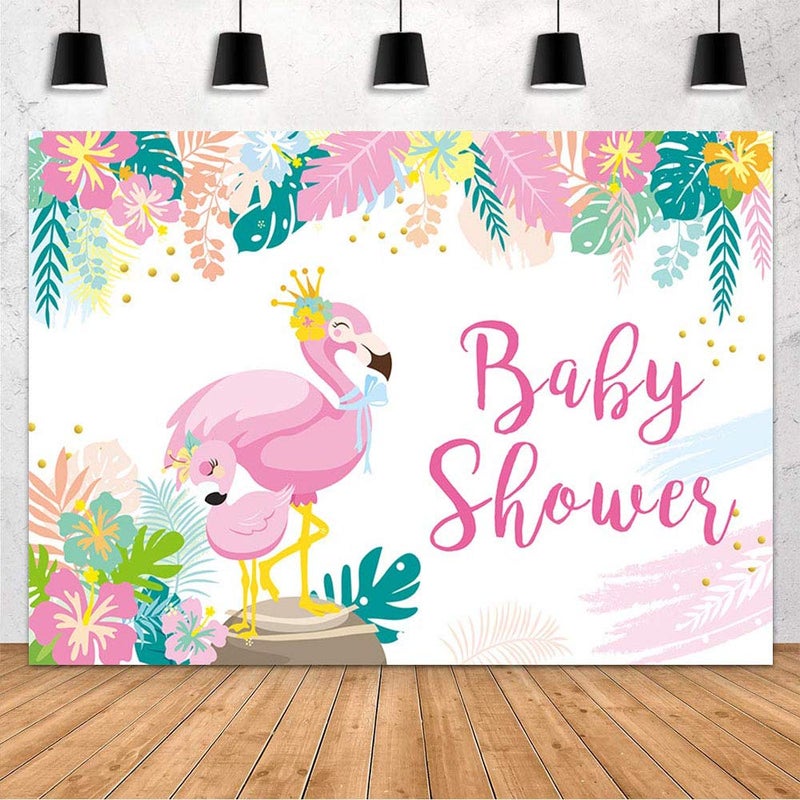 MEHOFOND Flamingo Theme Girl Baby Shower Party Decoration Backdrop Summer Pink Tropical Leaves Flamingo Gift Table Supplies Photography Background 7x5ft - Image 1